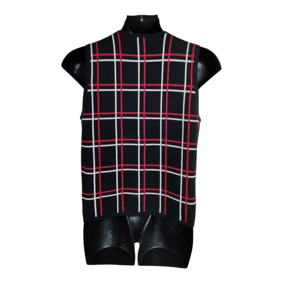 Liz Baker Sz Medium Black red white and Gold button down cotton sweater vest - Picture 2 of 13